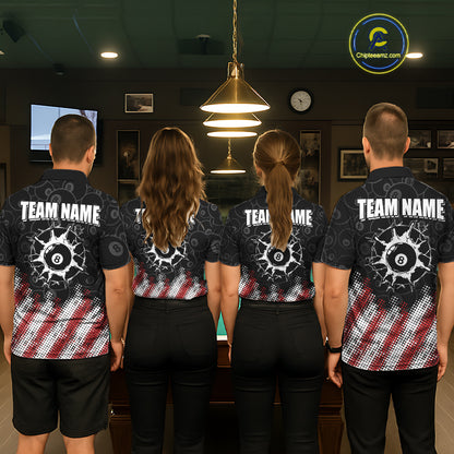 Red, White And Black 8 Ball Billiard Pool Shirts For Women Custom Billiard Team Jersey Polo, 1/4 Zip TDM8053