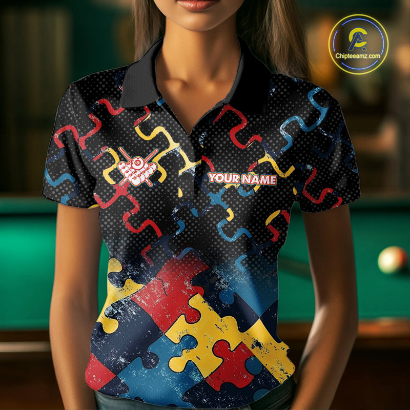 Custom Autism Awareness 8 Ball Pool Billiard Shirts For Women, Colorful Puzzle Billiard Team Jersey TDM8060