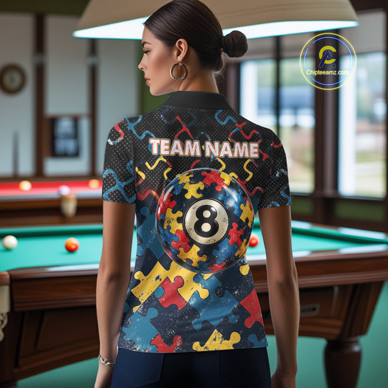 Custom Autism Awareness 8 Ball Pool Billiard Shirts For Women, Colorful Puzzle Billiard Team Jersey TDM8060