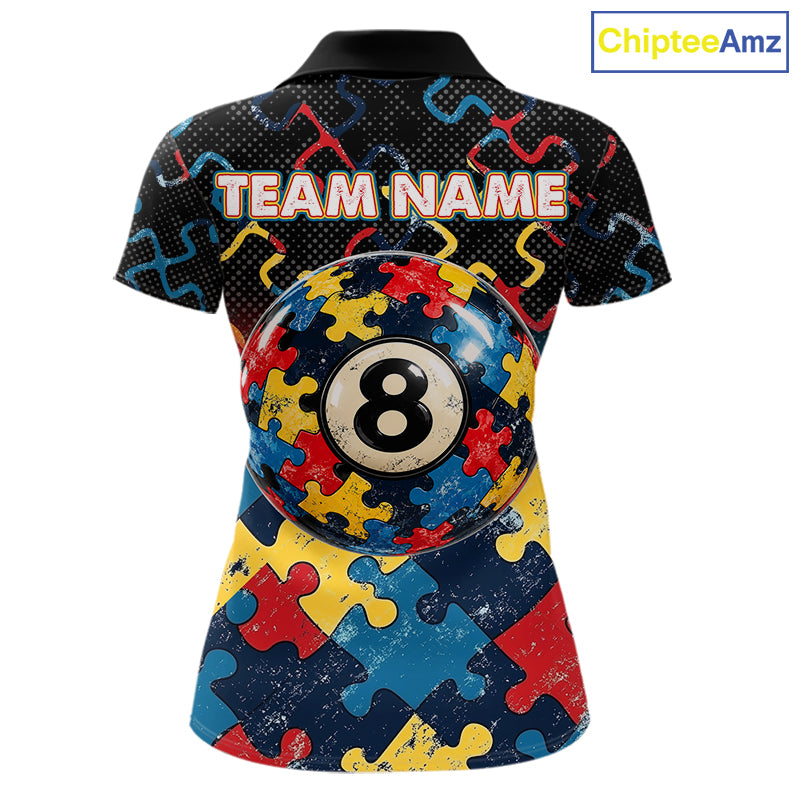 Custom Autism Awareness 8 Ball Pool Billiard Shirts For Women, Colorful Puzzle Billiard Team Jersey TDM8060
