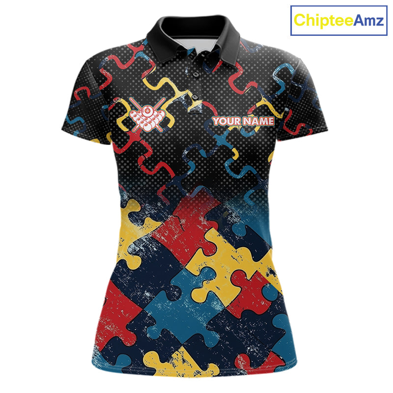 Custom Autism Awareness 8 Ball Pool Billiard Shirts For Women, Colorful Puzzle Billiard Team Jersey TDM8060
