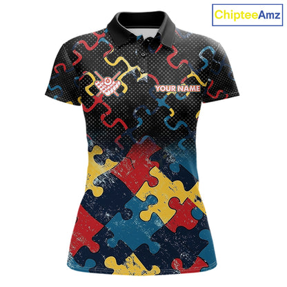 Custom Autism Awareness 8 Ball Pool Billiard Shirts For Women, Colorful Puzzle Billiard Team Jersey TDM8060