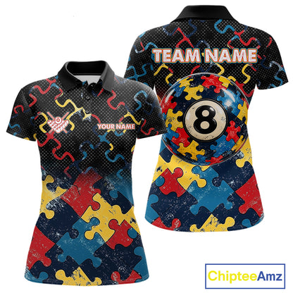 Custom Autism Awareness 8 Ball Pool Billiard Shirts For Women, Colorful Puzzle Billiard Team Jersey TDM8060