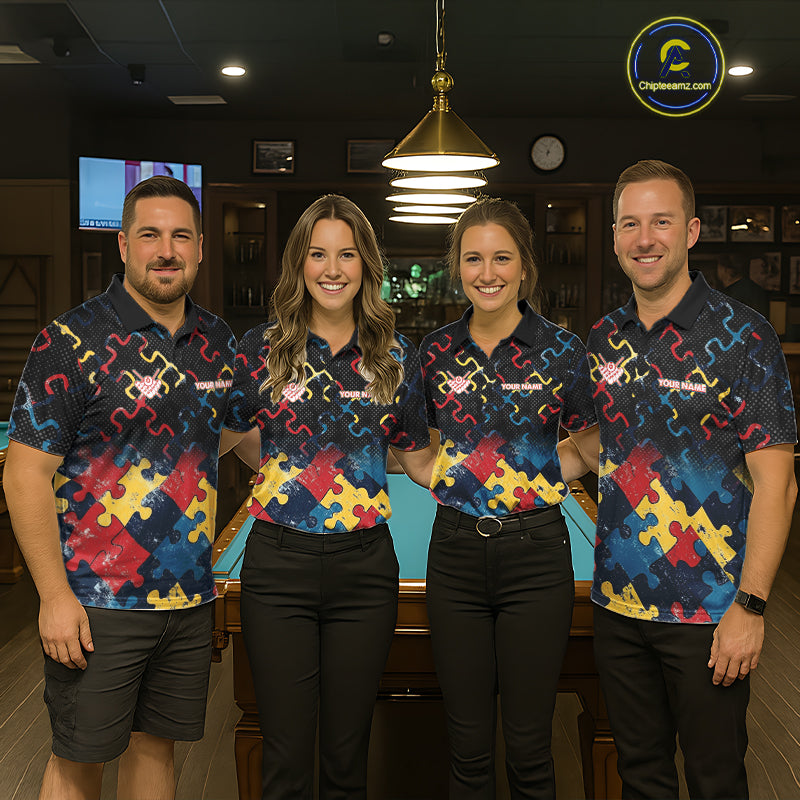 Custom Autism Awareness 8 Ball Pool Billiard Shirts For Women, Colorful Puzzle Billiard Team Jersey TDM8060