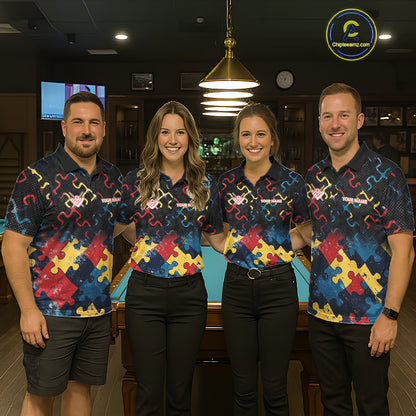Custom Autism Awareness 8 Ball Pool Billiard Shirts For Women, Colorful Puzzle Billiard Team Jersey TDM8060