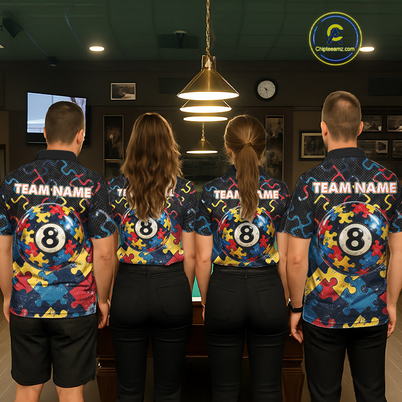 Custom Autism Awareness 8 Ball Pool Billiard Shirts For Women, Colorful Puzzle Billiard Team Jersey TDM8060