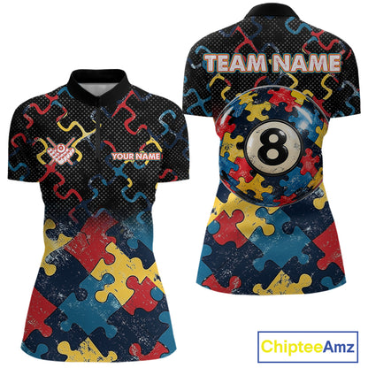 Custom Autism Awareness 8 Ball Pool Billiard Shirts For Women, Colorful Puzzle Billiard Team Jersey TDM8060