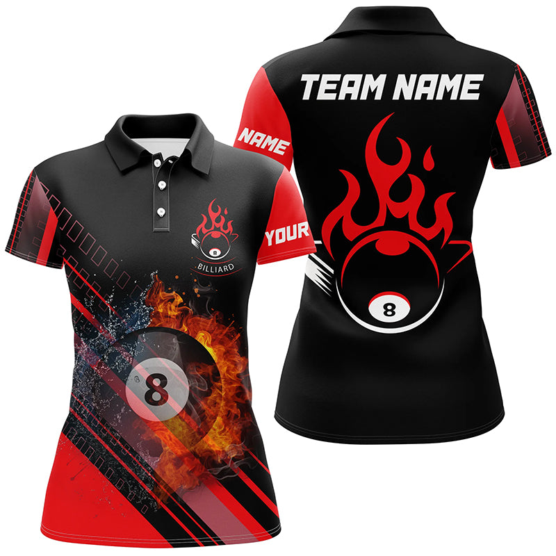 Personalized Red Billiard Jerseys Custom 3D Billiard 8 Ball Fire And Water Polo Shirts For Women TDM0664