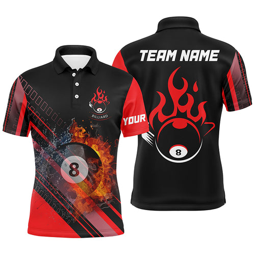 Personalized Red Billiard Jerseys Custom 3D Billiard 8 Ball Fire And Water Polo Shirts For Men TDM0664