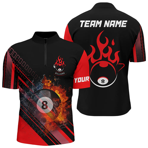 Personalized Red Billiard Jerseys Custom Billiard 8 Ball Water Fire Men Quarter-Zip Shirts TDM0664