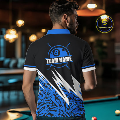 Personalized 8 Ball Billiard Jersey For Men Custom Black And Blue Pool Team Shirt Polo & 1/4 Zip TDM5339