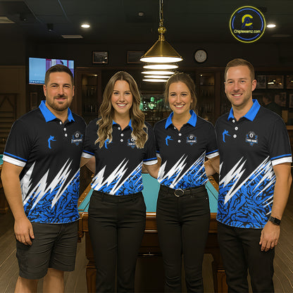 Personalized 8 Ball Billiard Jersey For Women Custom Black And Blue Pool Team Shirt Polo & 1/4 Zip TDM5339