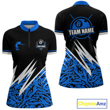 Load image into Gallery viewer, Personalized 8 Ball Billiard Jersey For Women Custom Black And Blue Pool Team Shirt Polo &amp; 1/4 Zip TDM5339