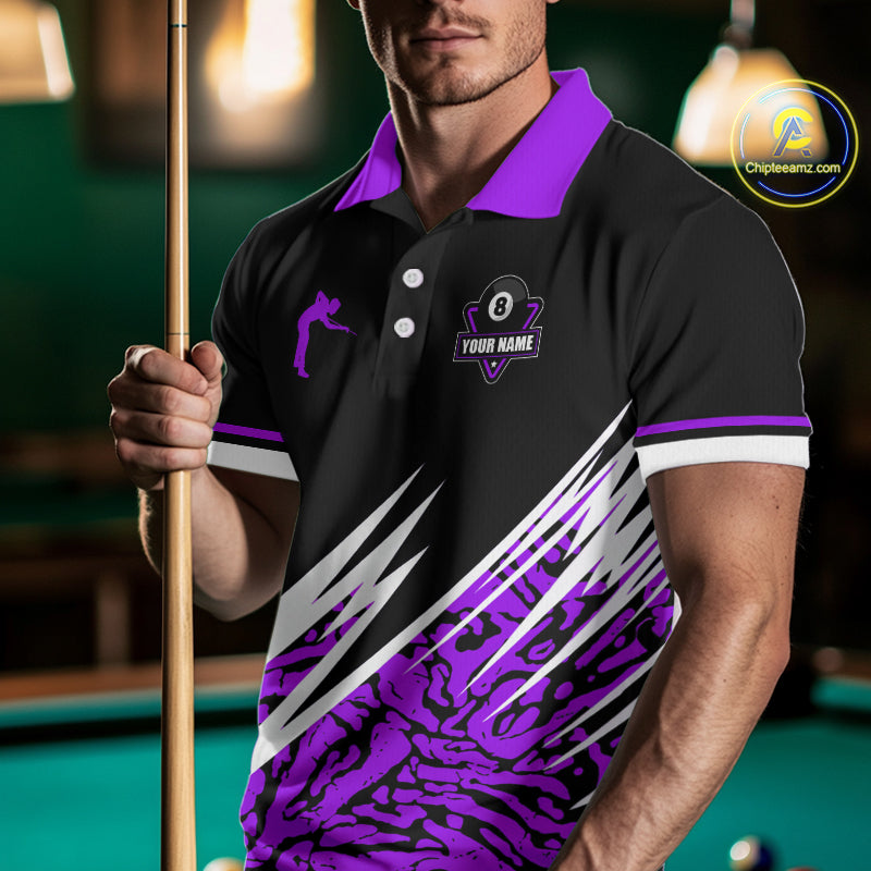 Personalized 8 Ball Billiard Jersey For Men Custom Black And Purple Pool Team Shirt Polo & 1/4 Zip TDM5340