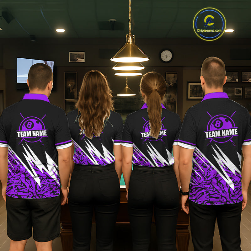 Personalized 8 Ball Billiard Jersey For Women Custom Black And Purple Pool Team Shirt Polo & 1/4 Zip TDM5340