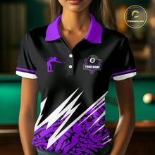 Load image into Gallery viewer, Personalized 8 Ball Billiard Jersey For Women Custom Black And Purple Pool Team Shirt Polo &amp; 1/4 Zip TDM5340