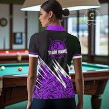 Load image into Gallery viewer, Personalized 8 Ball Billiard Jersey For Women Custom Black And Purple Pool Team Shirt Polo &amp; 1/4 Zip TDM5340