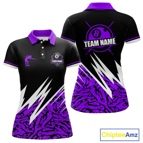 Personalized 8 Ball Billiard Jersey For Women Custom Black And Purple Pool Team Shirt Polo & 1/4 Zip TDM5340