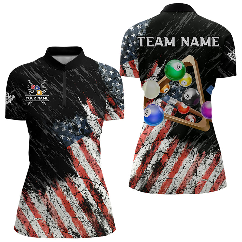 Personalized Retro Grunge American Flag Women Billiard Shirts Custom 3D Pool Ball Billiard Jerseys TDM3350