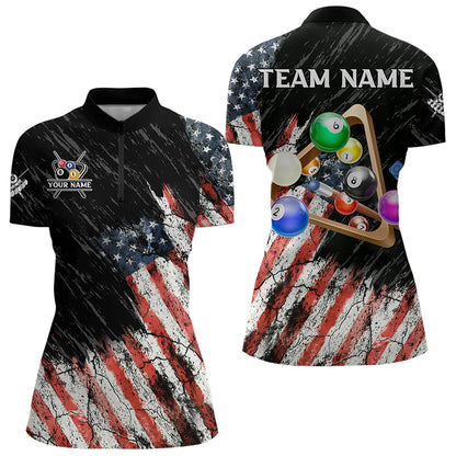 Personalized Retro Grunge American Flag Women Billiard Shirts Custom 3D Pool Ball Billiard Jerseys TDM3350