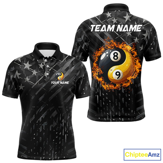 Black US Flag Ying And Yang 8 Ball & 9 Ball Custom Billiard Shirts For Men Funny Billiard Jerseys TDM3357