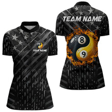 Load image into Gallery viewer, Black US Flag Ying And Yang 8 Ball &amp; 9 Ball Custom Billiard Shirts For Women Funny Billiard Jerseys  TDM3357