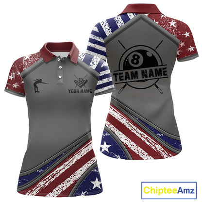 Personalized American Flag 8 Ball Billiard Shirt For Women Custom Patriotic Pool Team Jersey TDM5607