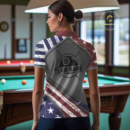 Personalized American Flag 8 Ball Billiard Shirt For Women Custom Patriotic Pool Team Jersey TDM5607