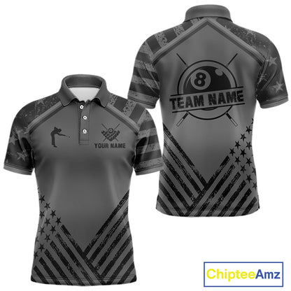 Personalized Grey US Flag 8 Ball Billiard Shirt For Men Custom Billiard Team Shirt, Pool Jerseys TDM5608