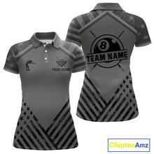 Load image into Gallery viewer, Personalized Grey US Flag 8 Ball Billiard Shirt For Women Custom Billiard Team Shirt, Pool Jerseys TDM5608