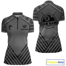 Load image into Gallery viewer, Personalized Grey US Flag 8 Ball Billiard Shirt For Women Custom Billiard Team Shirt, Pool Jerseys TDM5608