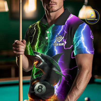 Colorful Lightning Shark 8 Ball Billiard Shirt For Men Custom Pool Team Shirt, Billiard Jersey TDM5612