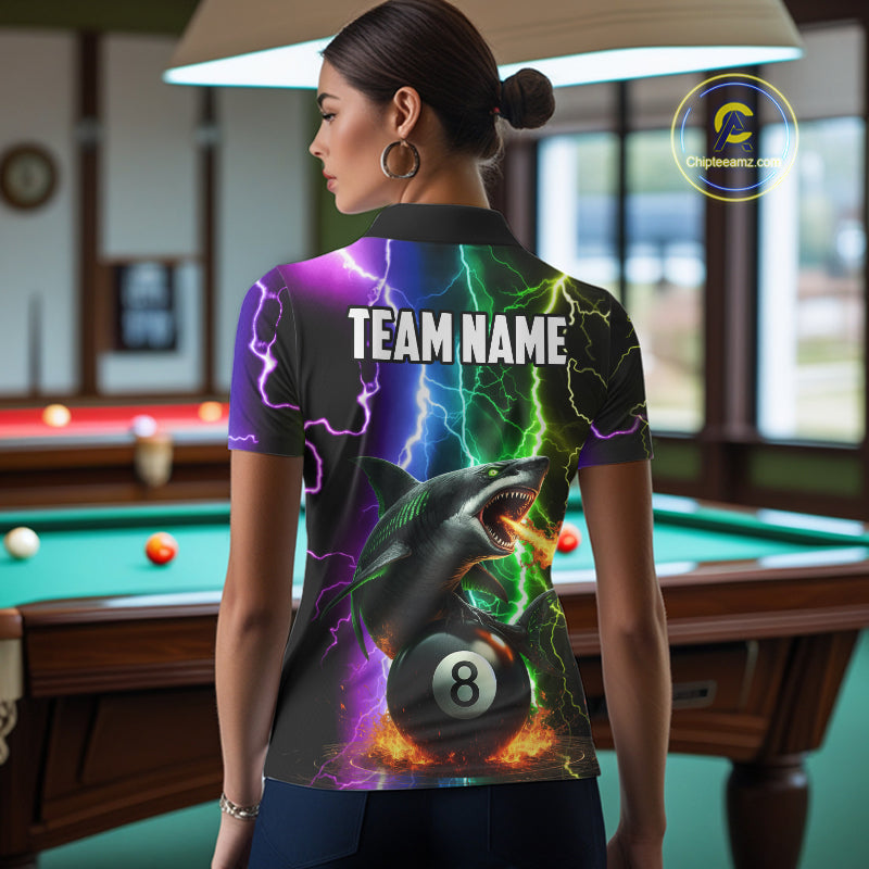 Colorful Lightning Shark 8 Ball Billiard Shirt For Women Custom Pool Team Shirt, Billiard Jersey TDM5612