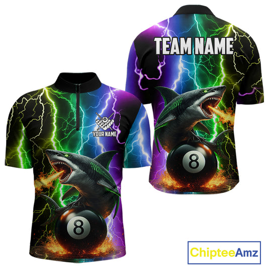 Colorful Lightning Shark 8 Ball Billiard Shirt For Men Custom Pool Team Shirt, Billiard Jersey TDM5612