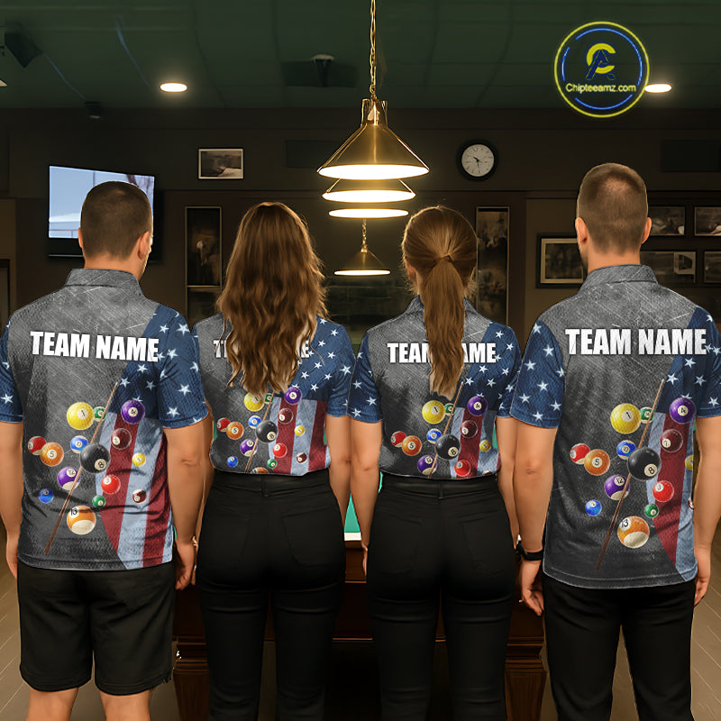 Grunge American Flag Patriotic Billiard Shirts For Men Custom 3D Billiard Balls Pool Team Jerseys TDM5616