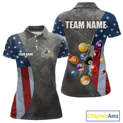 Grunge American Flag Patriotic Billiard Shirts For Women Custom 3D Billiard Balls Pool Team Jerseys TDM5616