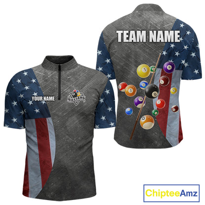 Grunge American Flag Patriotic Billiard Shirts For Men Custom 3D Billiard Balls Pool Team Jerseys TDM5616
