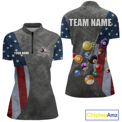 Grunge American Flag Patriotic Billiard Shirts For Women Custom 3D Billiard Balls Pool Team Jerseys TDM5616