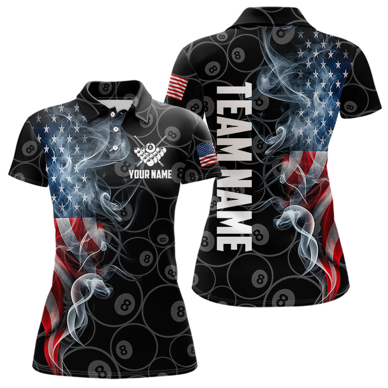 Personalized Smoke US Flag 8 Ball Pool Billiard Polo, 1/4 Zip For Women Team American Billiard Jersey TDM3662