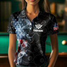 Load image into Gallery viewer, Personalized Smoke US Flag 8 Ball Pool Billiard Polo, 1/4 Zip For Women Team American Billiard Jersey TDM3662