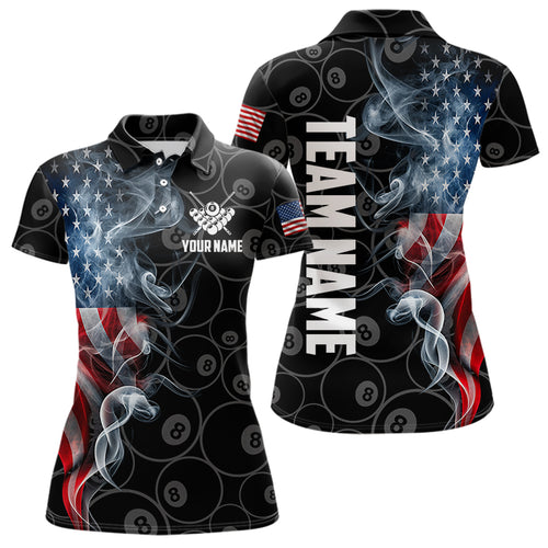 Personalized Smoke US Flag 8 Ball Pool Billiard Polo, 1/4 Zip For Women Team American Billiard Jersey TDM3662