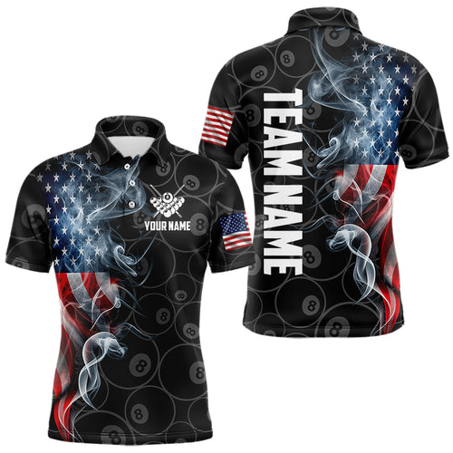 Personalized Smoke US Flag 8 Ball Pool Billiard Polo, 1/4 Zip For Men Team American Billiard Jersey TDM3662