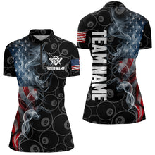 Load image into Gallery viewer, Personalized Smoke US Flag 8 Ball Pool Billiard Polo, 1/4 Zip For Women Team American Billiard Jersey TDM3662