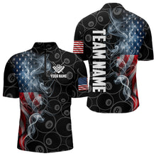 Load image into Gallery viewer, Personalized Smoke US Flag 8 Ball Pool Billiard Polo, 1/4 Zip For Men Team American Billiard Jersey TDM3662