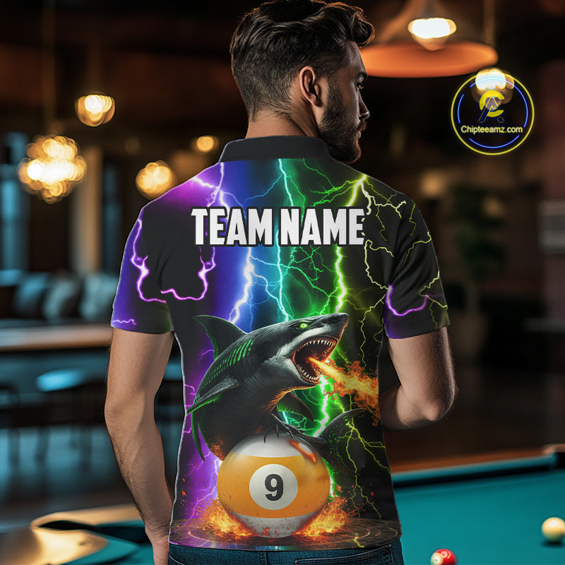 Colorful Lightning Shark 8 & 9 Ball Billiard Shirt For Men Custom Pool Team Jersey Polo & 1/4 Zip TDM5985