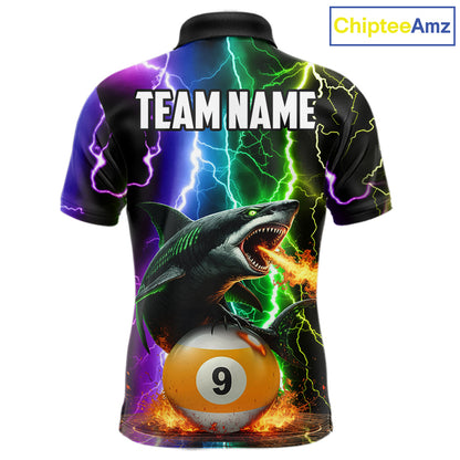 Colorful Lightning Shark 8 & 9 Ball Billiard Shirt For Men Custom Pool Team Jersey Polo & 1/4 Zip TDM5985