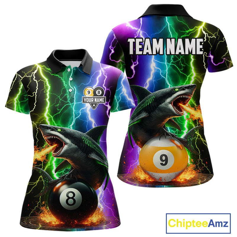 Colorful Lightning Shark 8 & 9 Ball Billiard Shirt For Women Custom Pool Team Jersey Polo & 1/4 Zip TDM5985