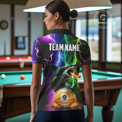 Colorful Lightning Shark 8 & 9 Ball Billiard Shirt For Women Custom Pool Team Jersey Polo & 1/4 Zip TDM5985