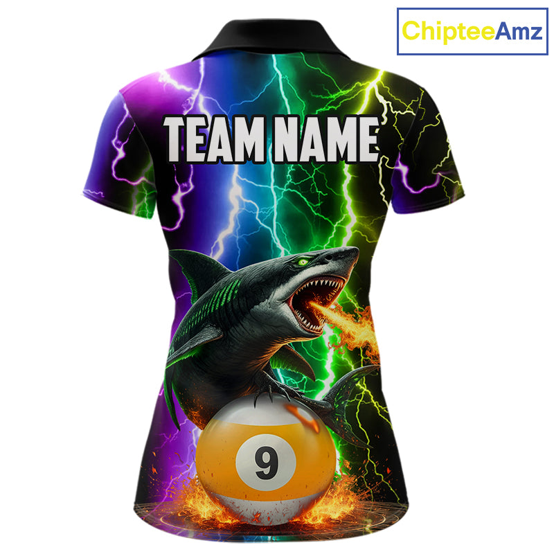 Colorful Lightning Shark 8 & 9 Ball Billiard Shirt For Women Custom Pool Team Jersey Polo & 1/4 Zip TDM5985