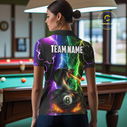Colorful Lightning Cobra Snake 8 Ball Billiard Shirt For Women Custom Pool Team Jersey Polo, 1/4 Zip TDM5986